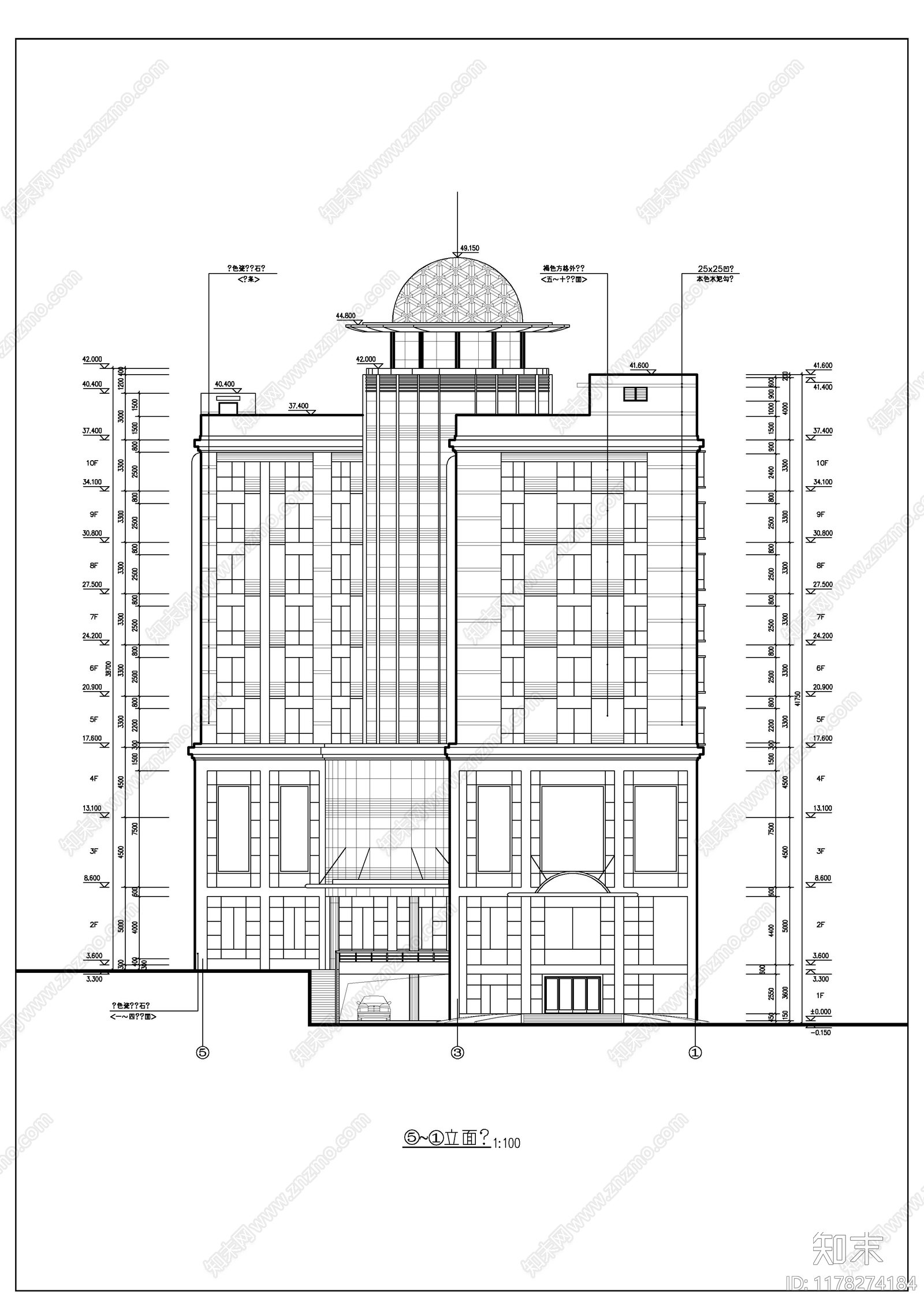 现代酒店建筑cad施工图下载【ID:1178274184】