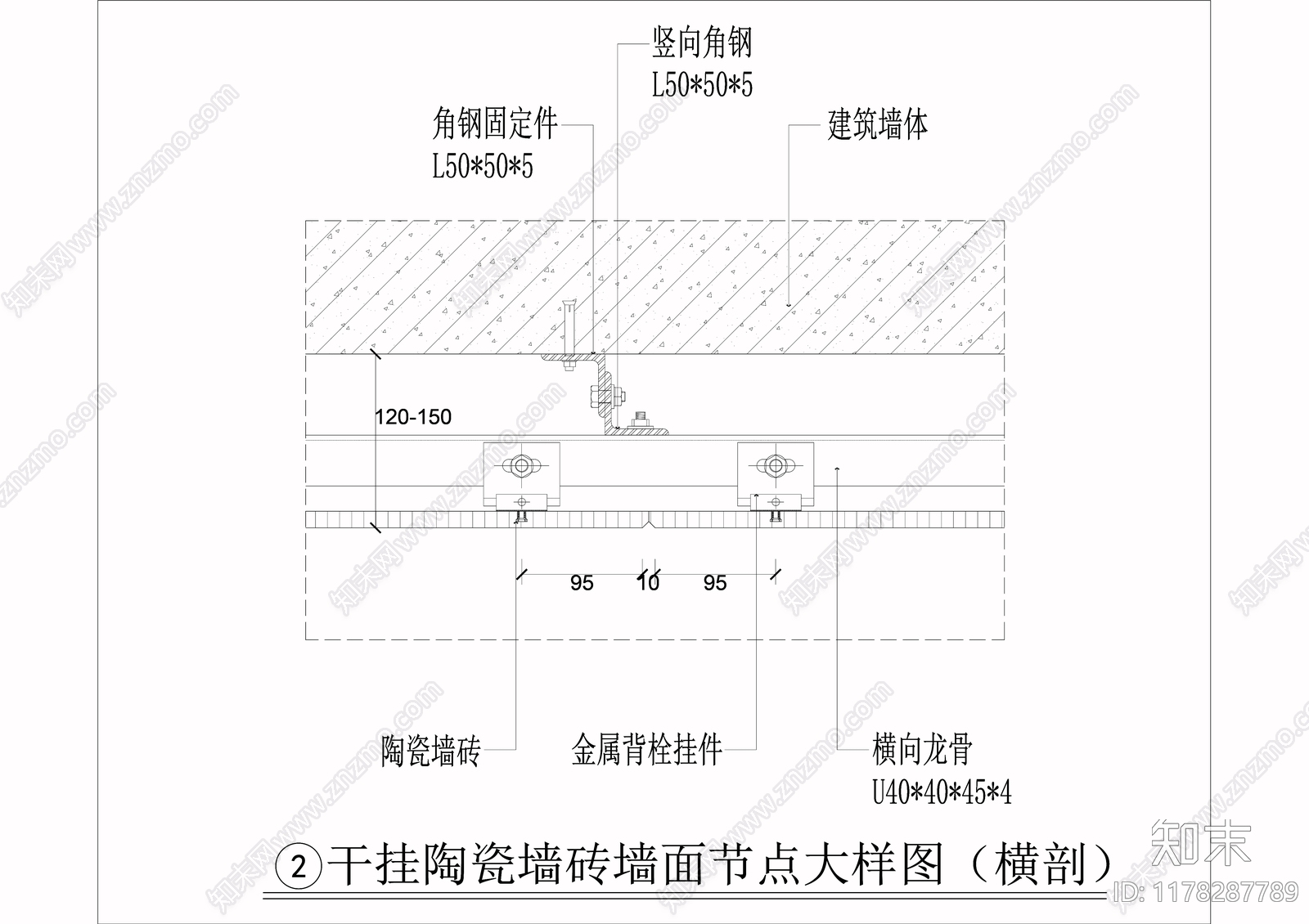 现代墙面节点cad施工图下载【ID:1178287789】