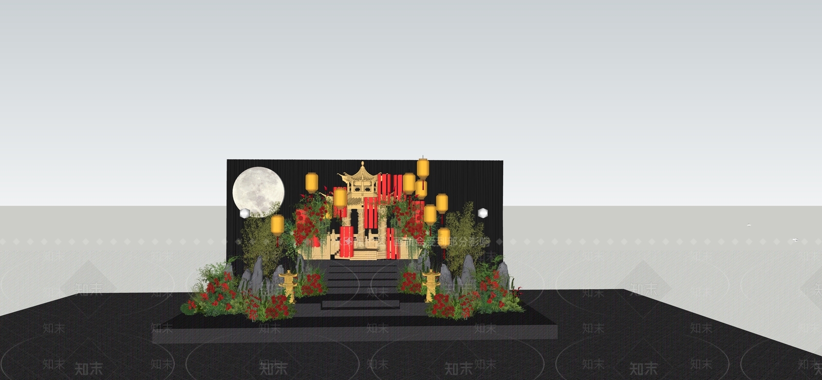 新中式中式舞台SU模型下载【ID:1178292001】
