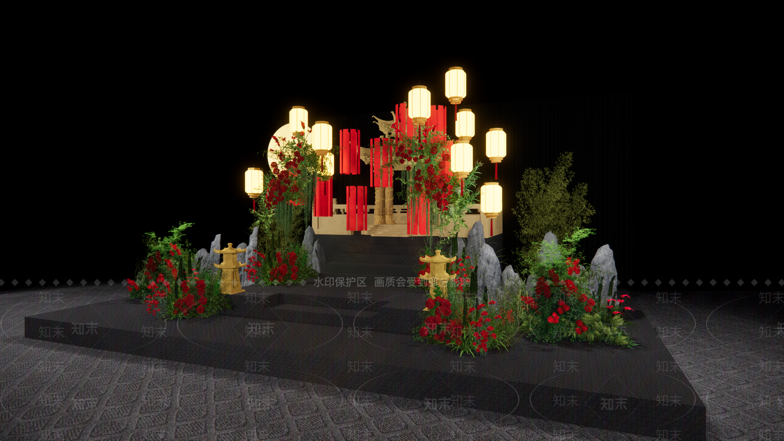 新中式中式舞台SU模型下载【ID:1178292001】