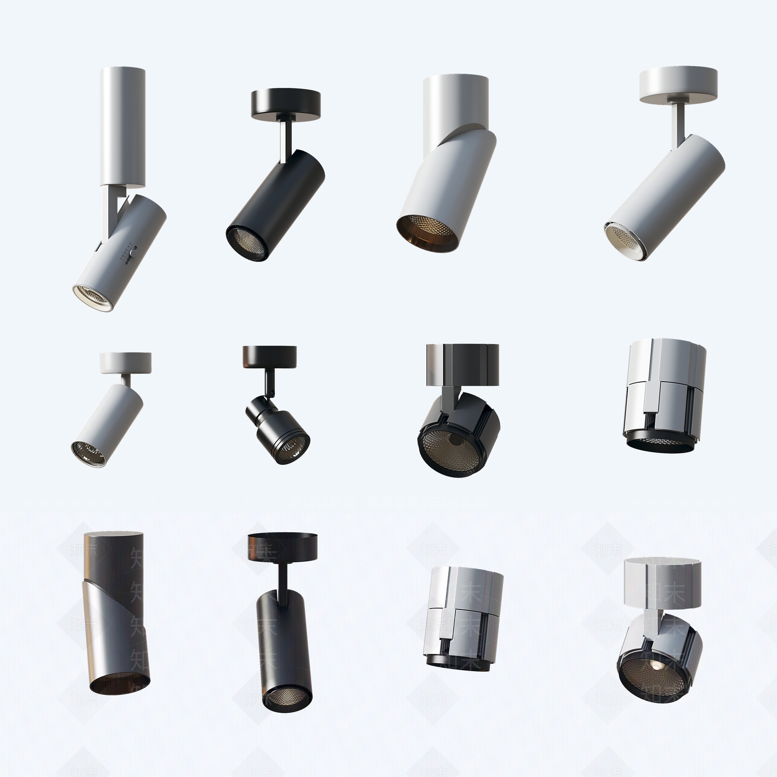 现代筒灯射灯组合3D模型下载【ID:1178298449】