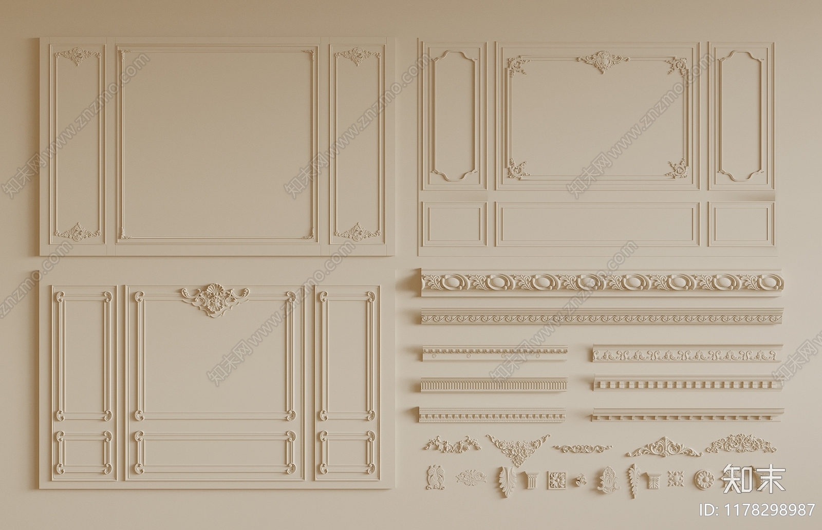 法式沙发背景墙3D模型下载【ID:1178298987】