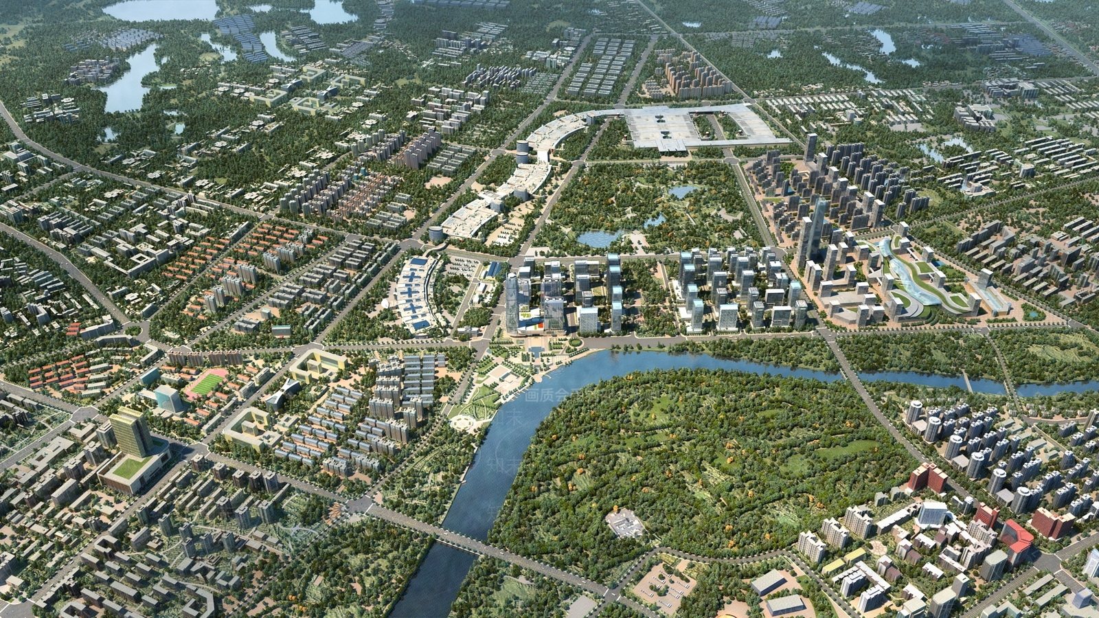 现代鸟瞰规划3D模型下载【ID:1178302421】