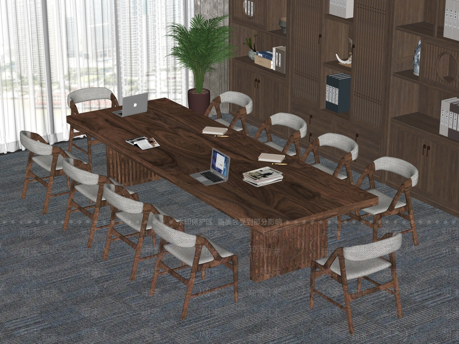 新中式会议桌椅SU模型下载【ID:1178308499】