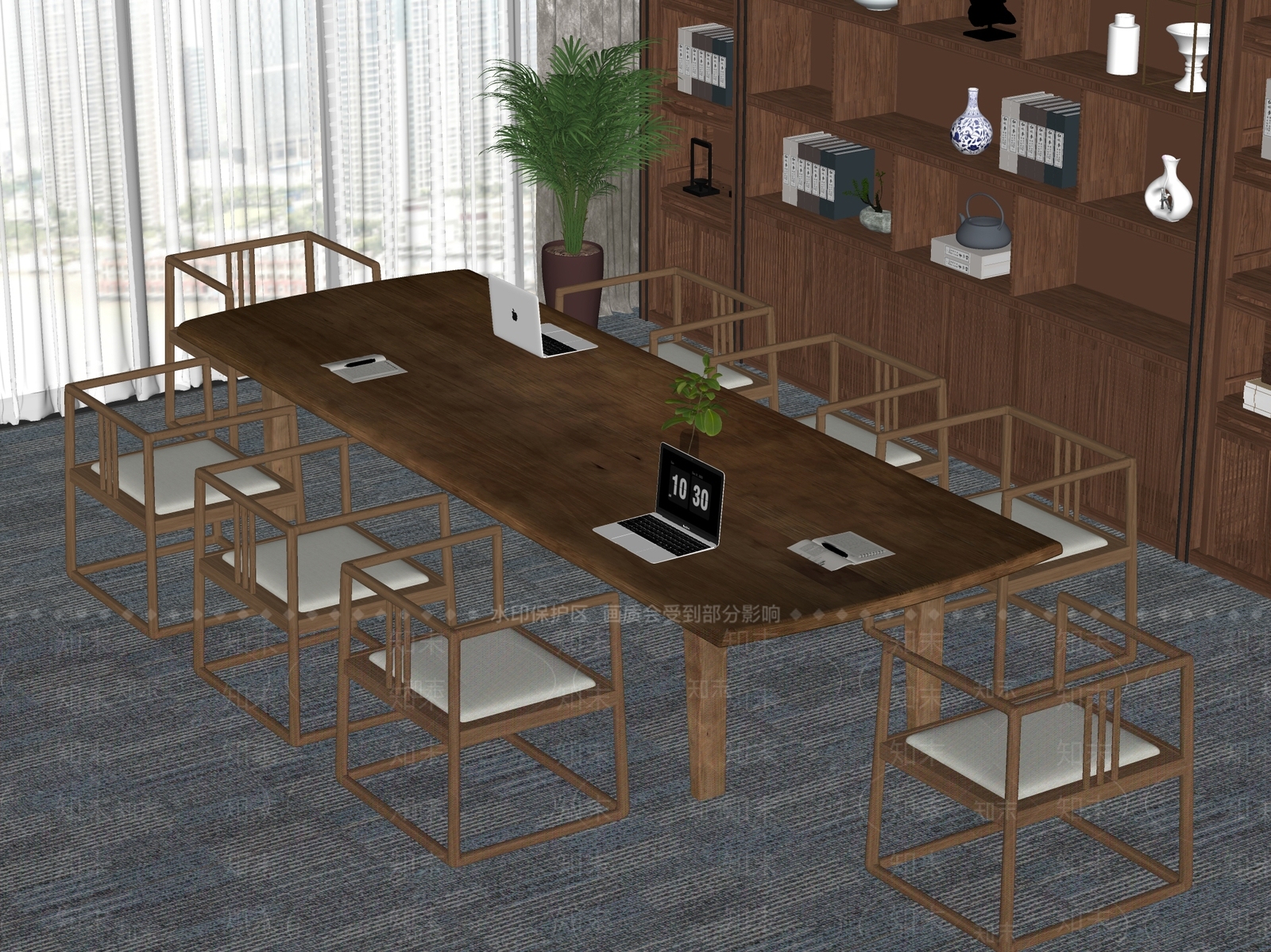 新中式会议桌椅SU模型下载【ID:1178309092】