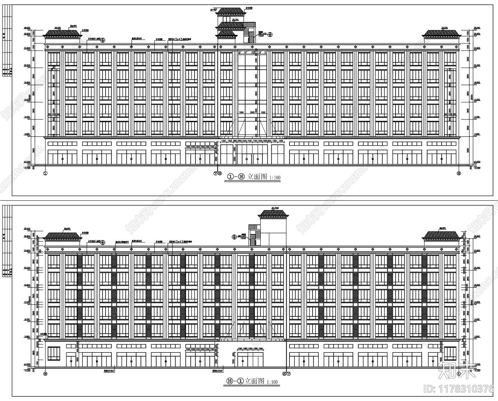 现代酒店建筑cad施工图下载【ID:1178310376】