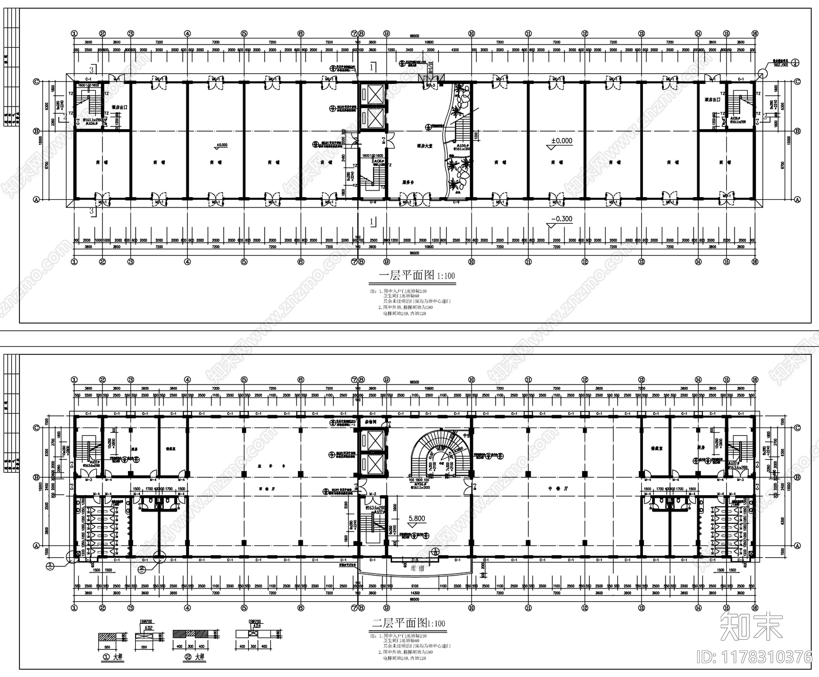 现代酒店建筑cad施工图下载【ID:1178310376】