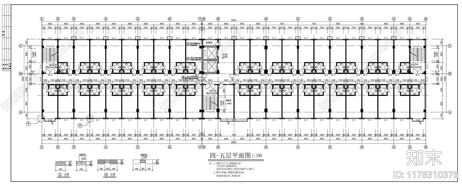 现代酒店建筑cad施工图下载【ID:1178310376】