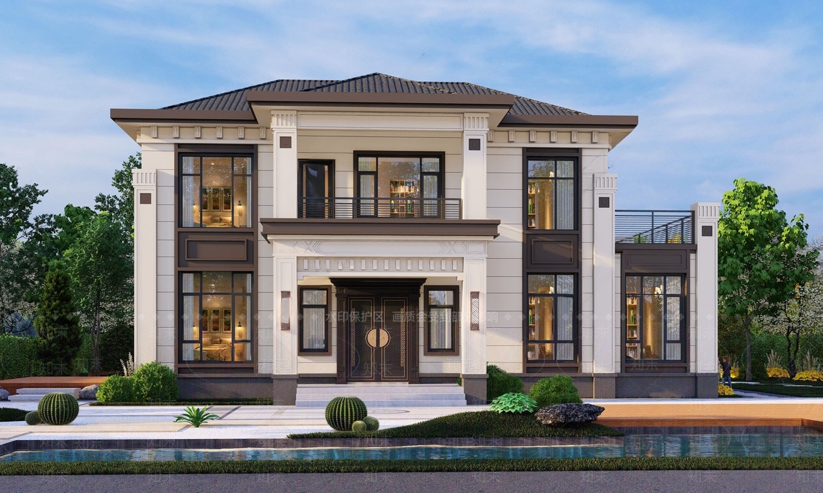 新中式别墅外观3D模型下载【ID:1178311256】