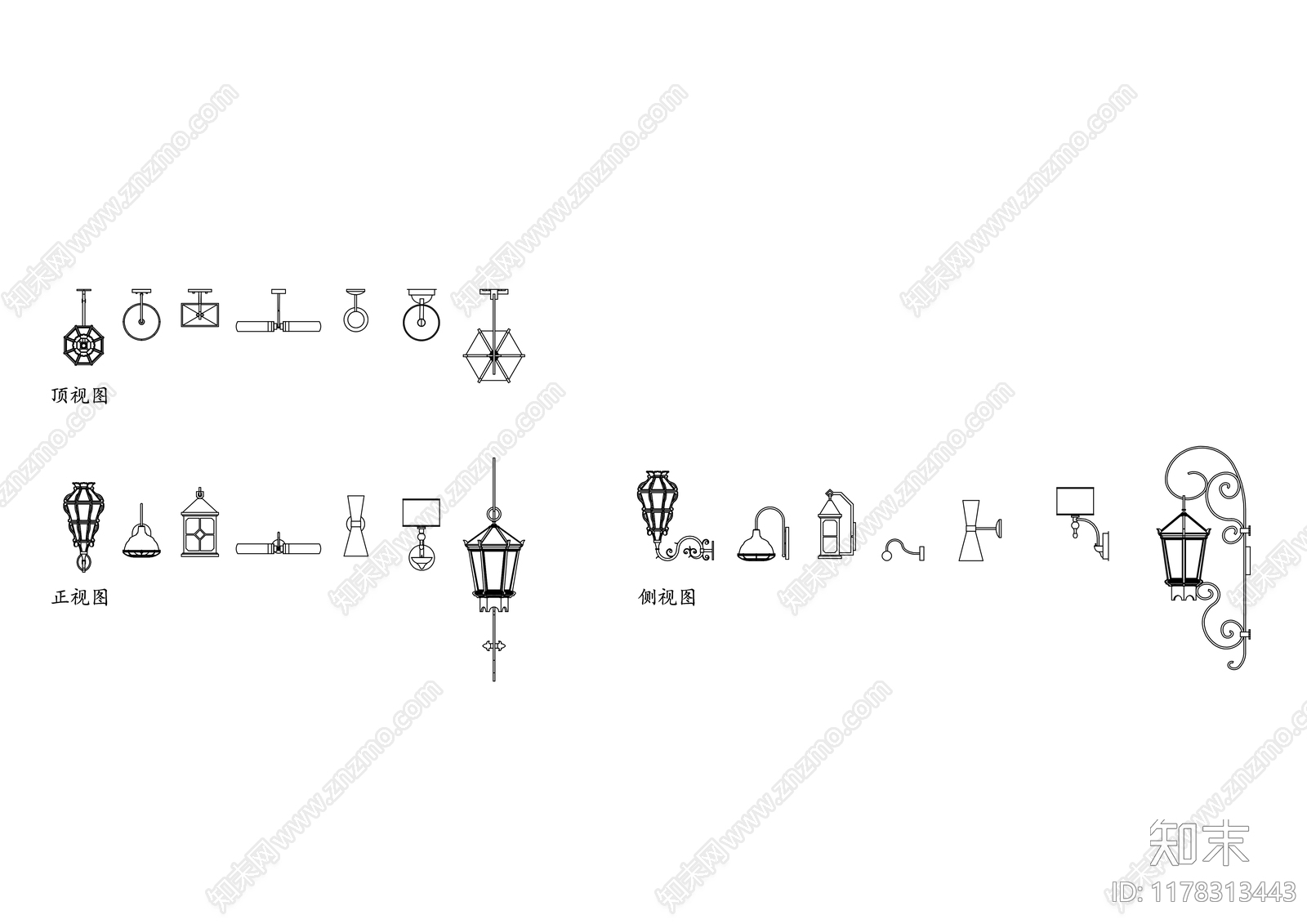 欧式灯具图库cad施工图下载【ID:1178313443】