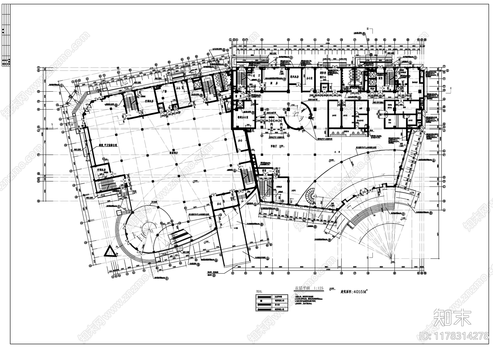 现代酒店建筑cad施工图下载【ID:1178314278】