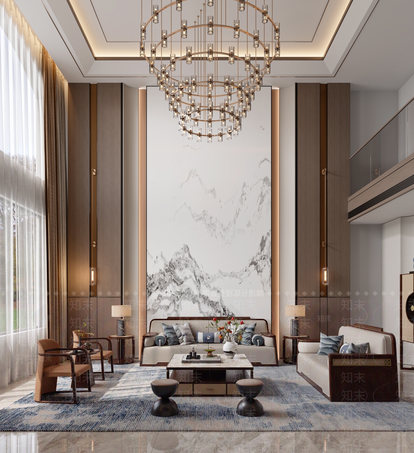 新中式中式别墅客厅3D模型下载【ID:1178314829】