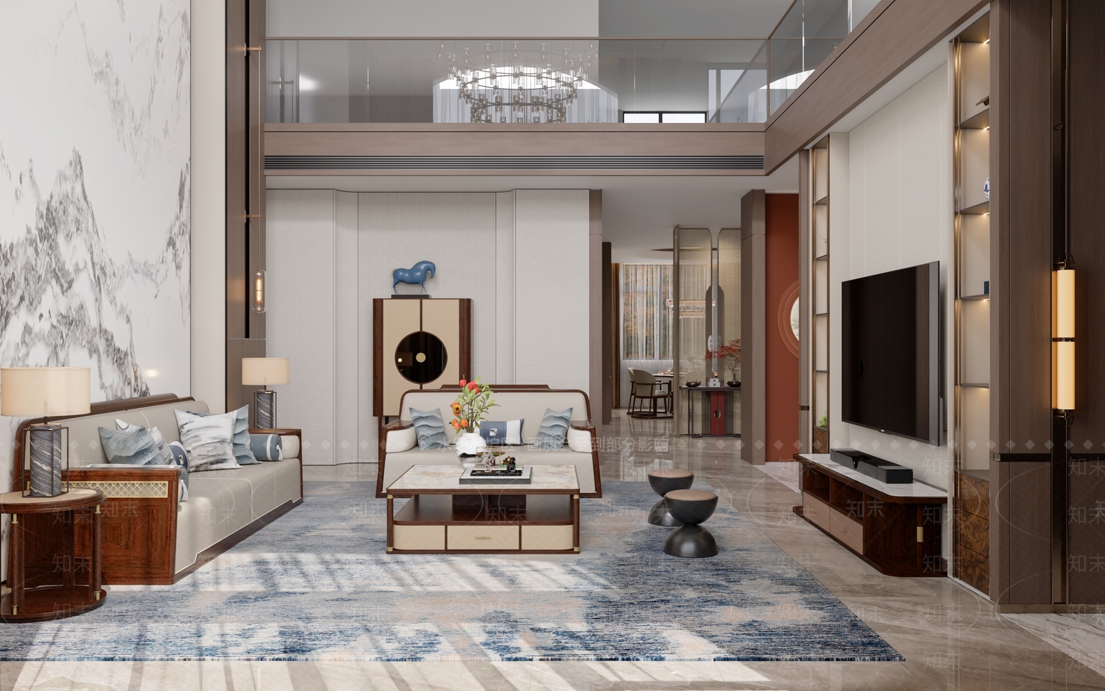 新中式中式别墅客厅3D模型下载【ID:1178314829】