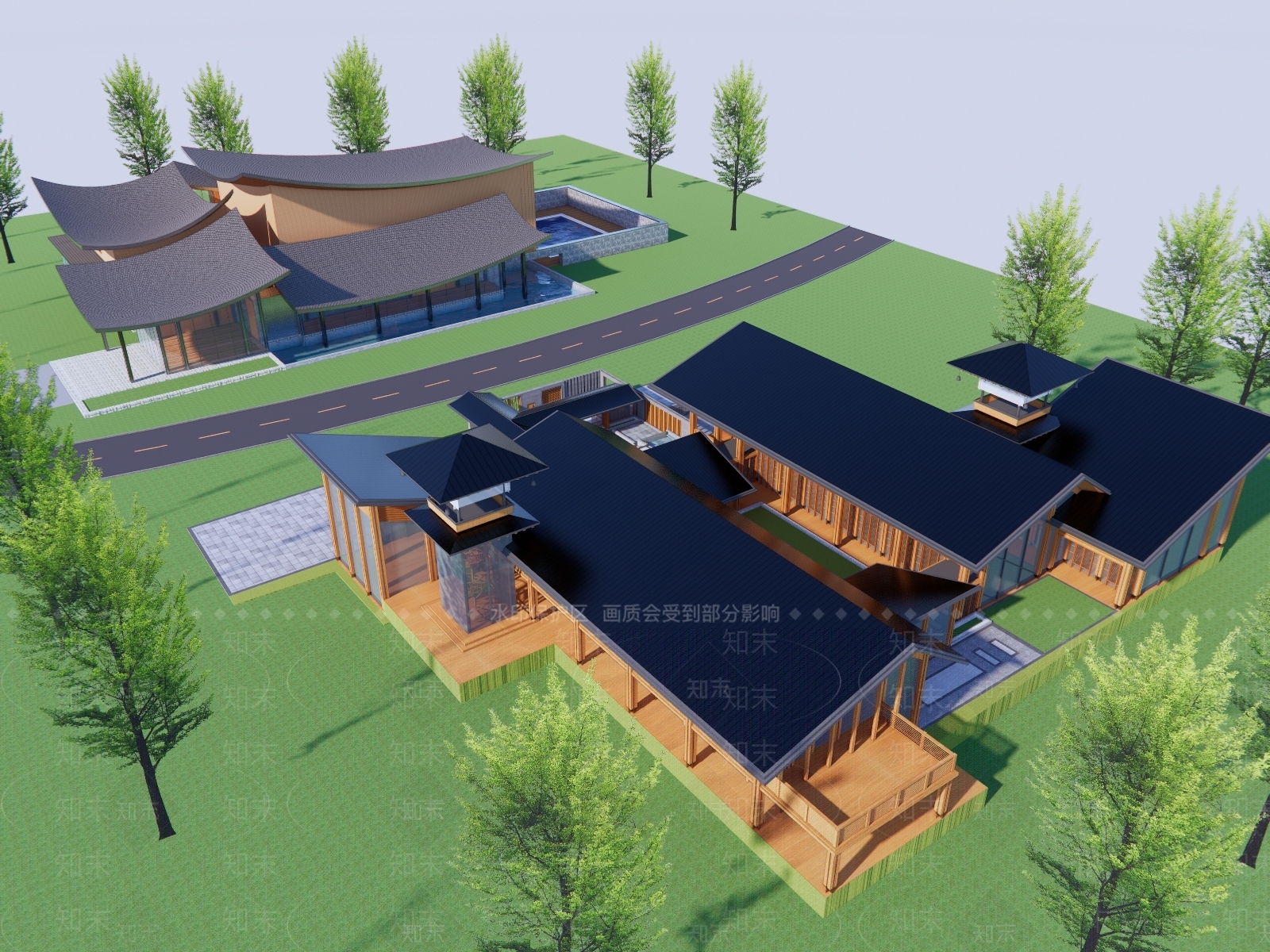 新中式民宿建筑SU模型下载【ID:1178315090】