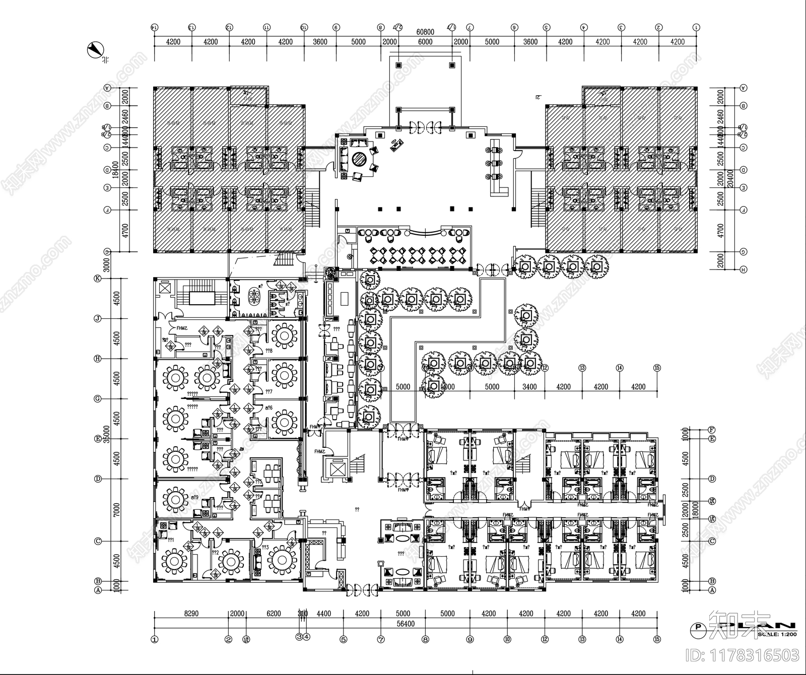 现代新中式酒楼cad施工图下载【ID:1178316503】