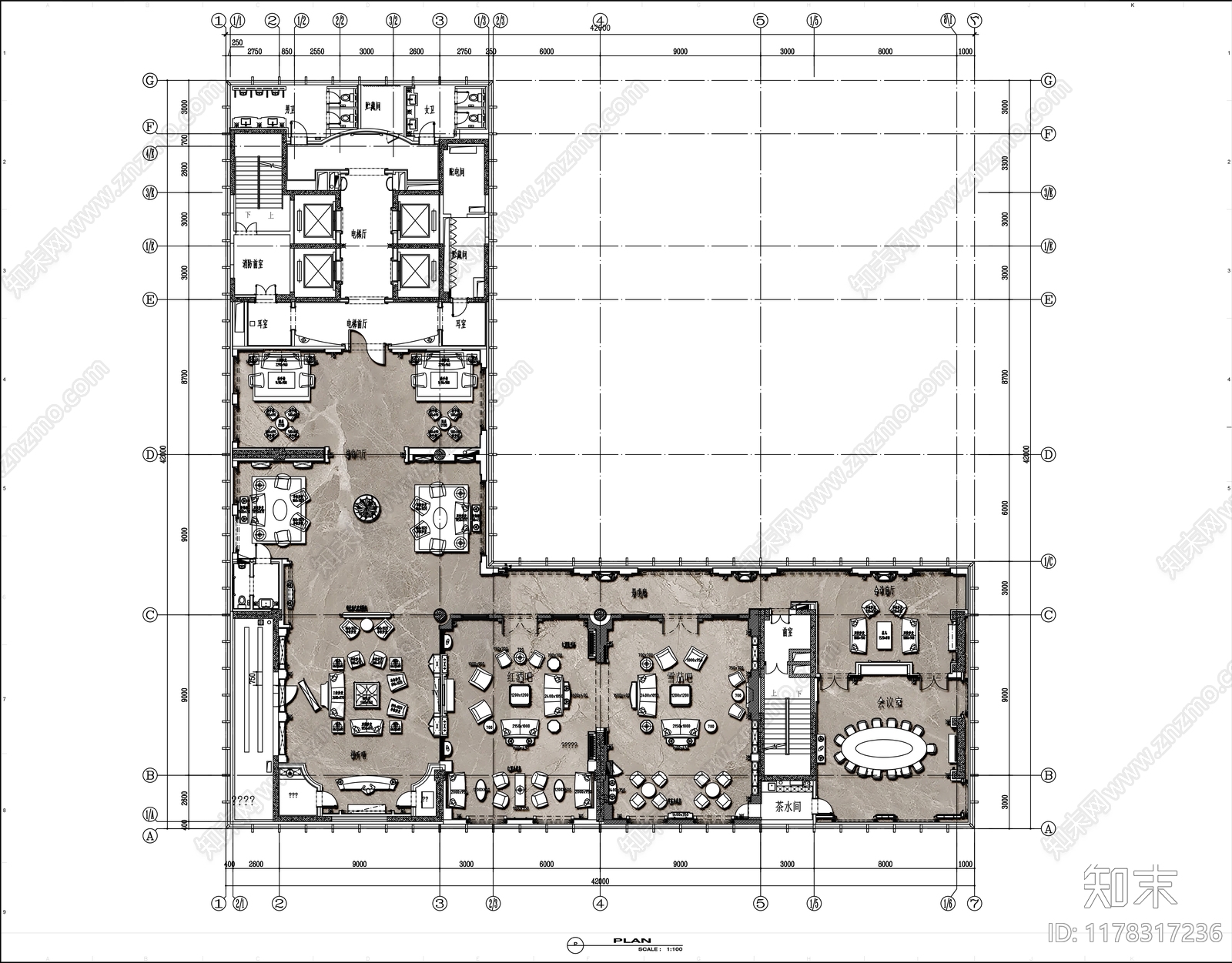 现代欧式会所cad施工图下载【ID:1178317236】