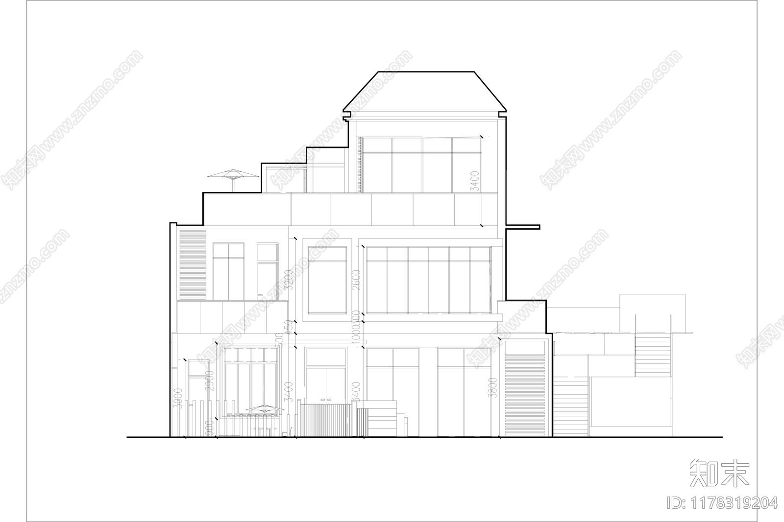 现代简约民宿建筑施工图下载【ID:1178319204】