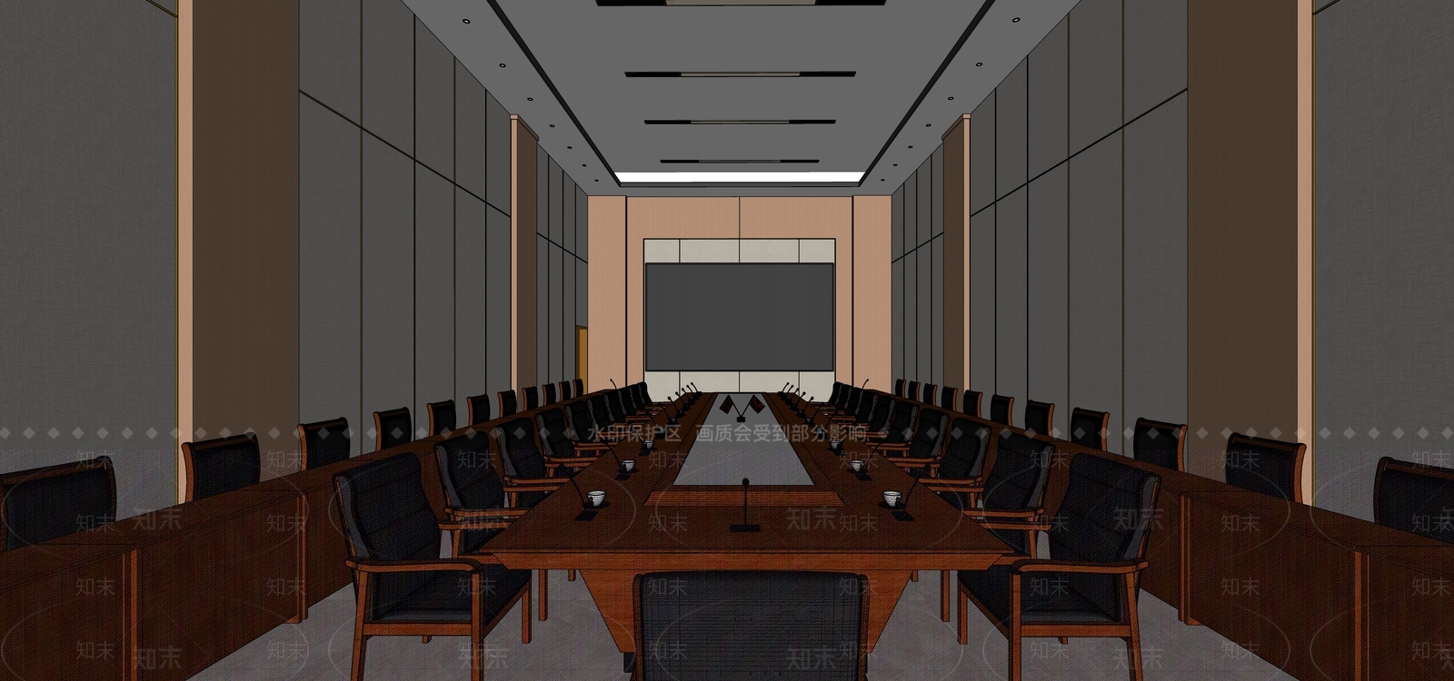 现代新中式会议室SU模型下载【ID:1178322676】