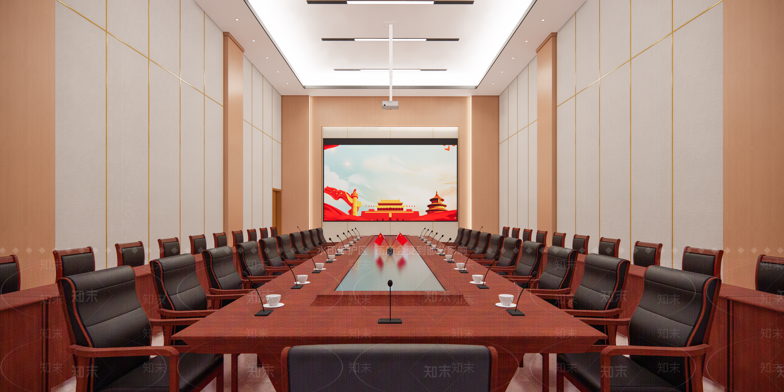 现代新中式会议室SU模型下载【ID:1178322676】