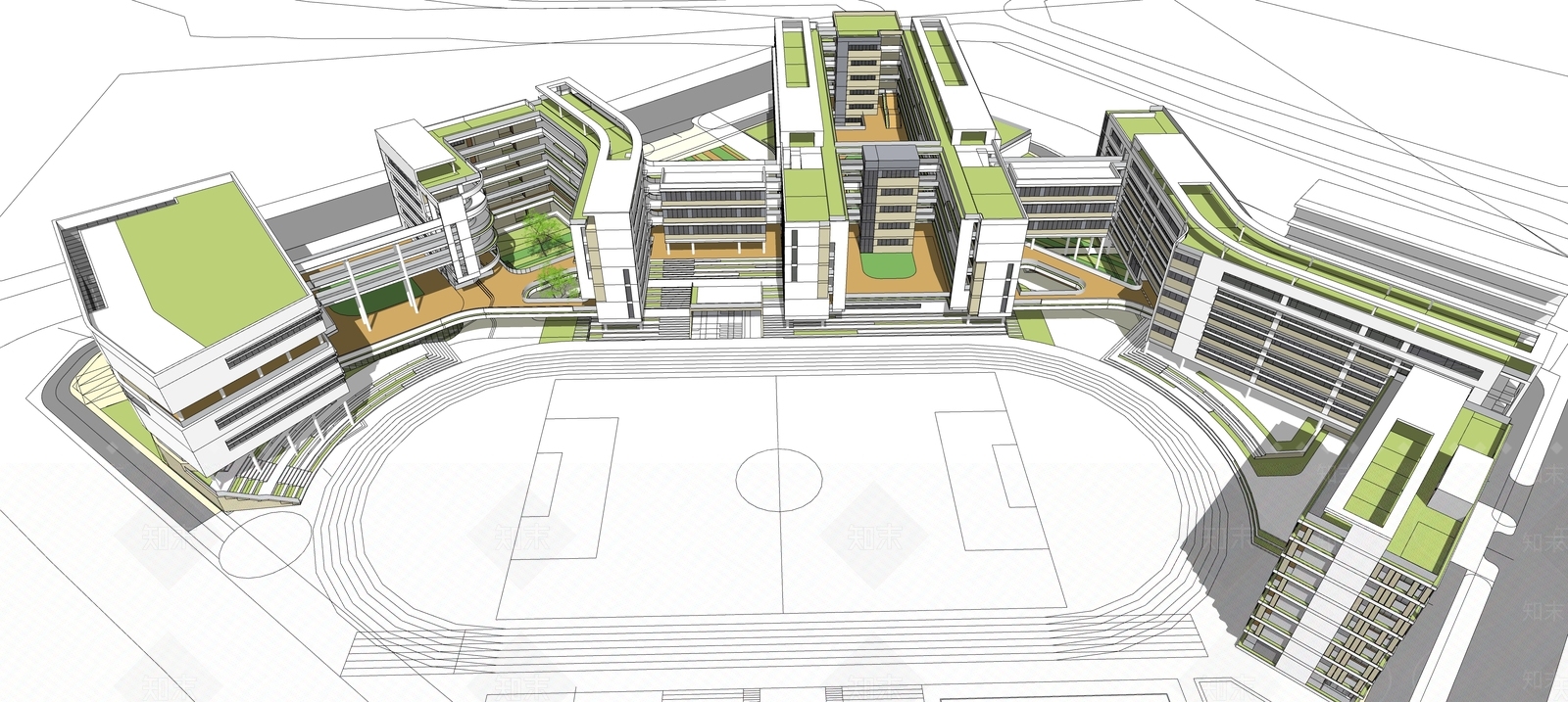 现代学校建筑SU模型下载【ID:1178324386】