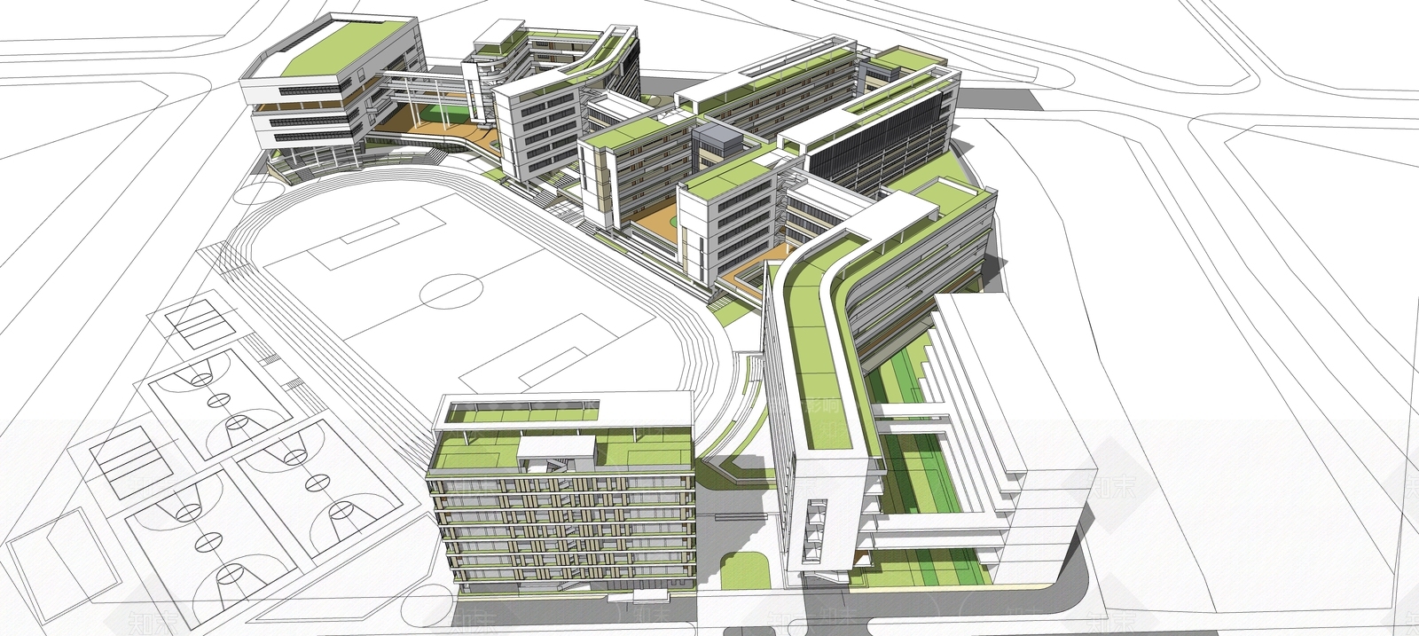 现代学校建筑SU模型下载【ID:1178324386】