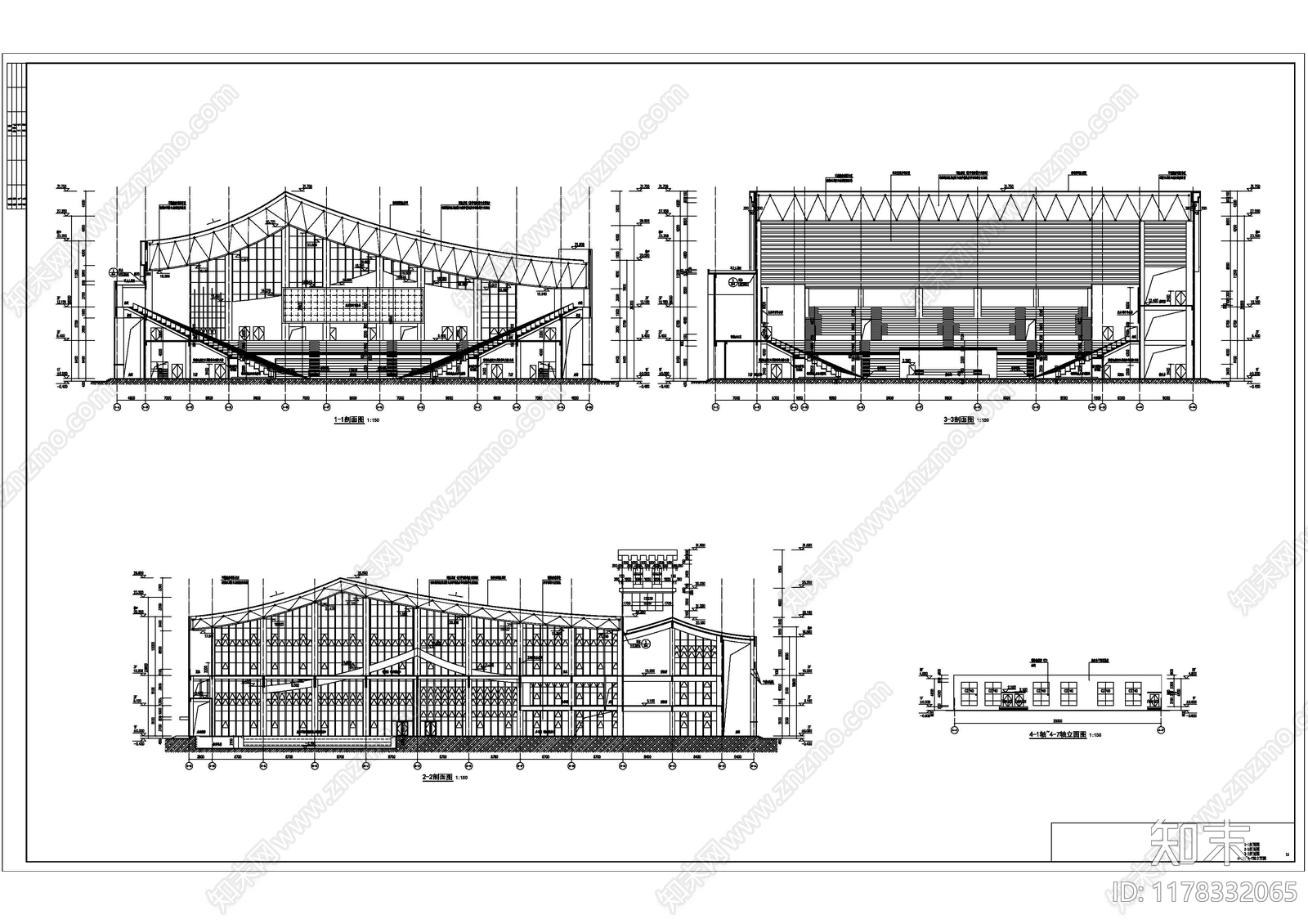 现代体育馆建筑施工图下载【ID:1178332065】