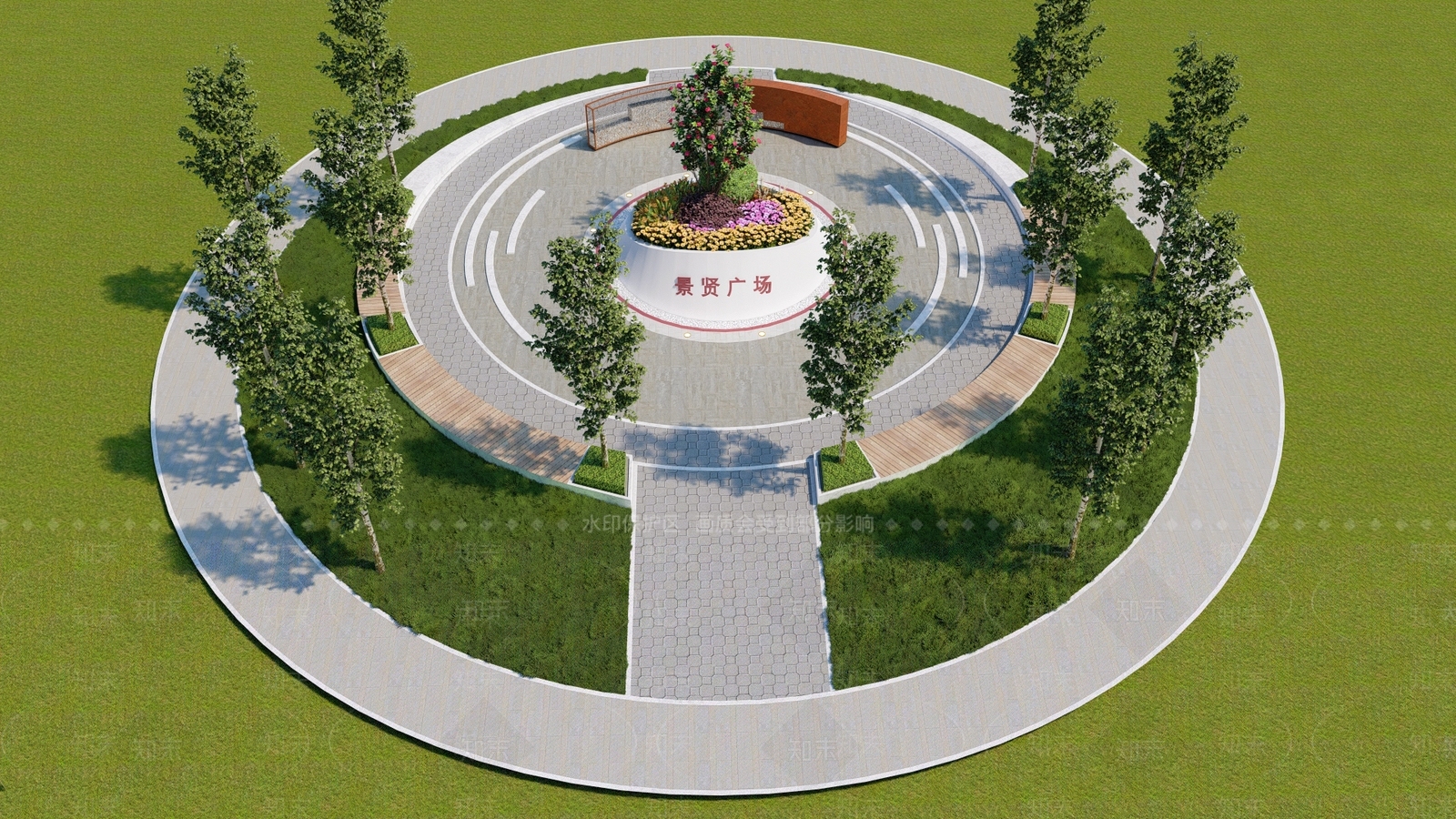 现代广场景观SU模型下载【ID:1178337324】