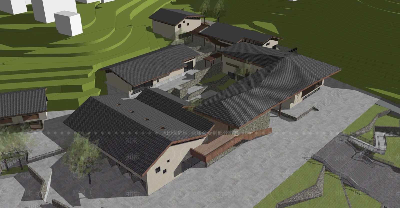新中式中式风格建筑SU模型下载【ID:1178367124】
