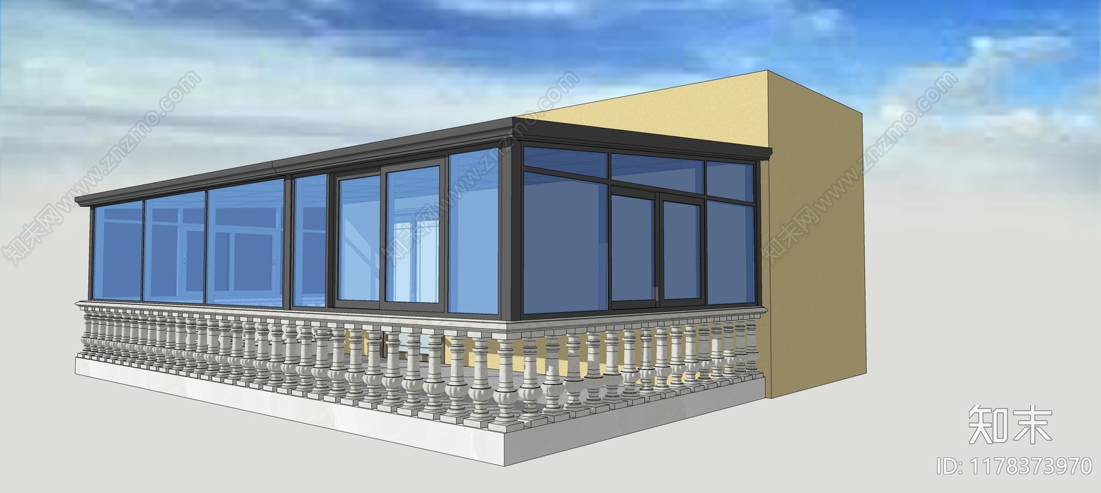 现代别墅阳台SU模型下载【ID:1178373970】