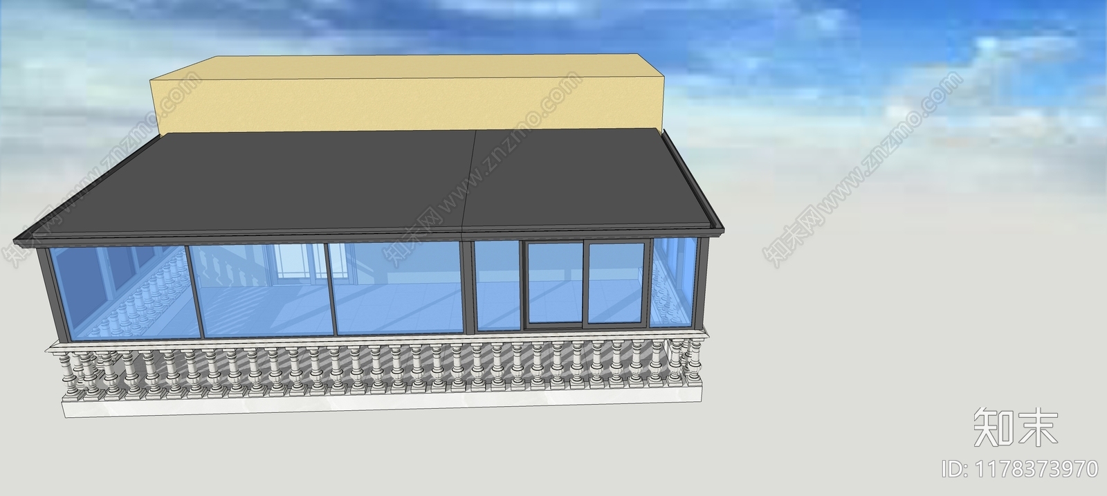 现代别墅阳台SU模型下载【ID:1178373970】