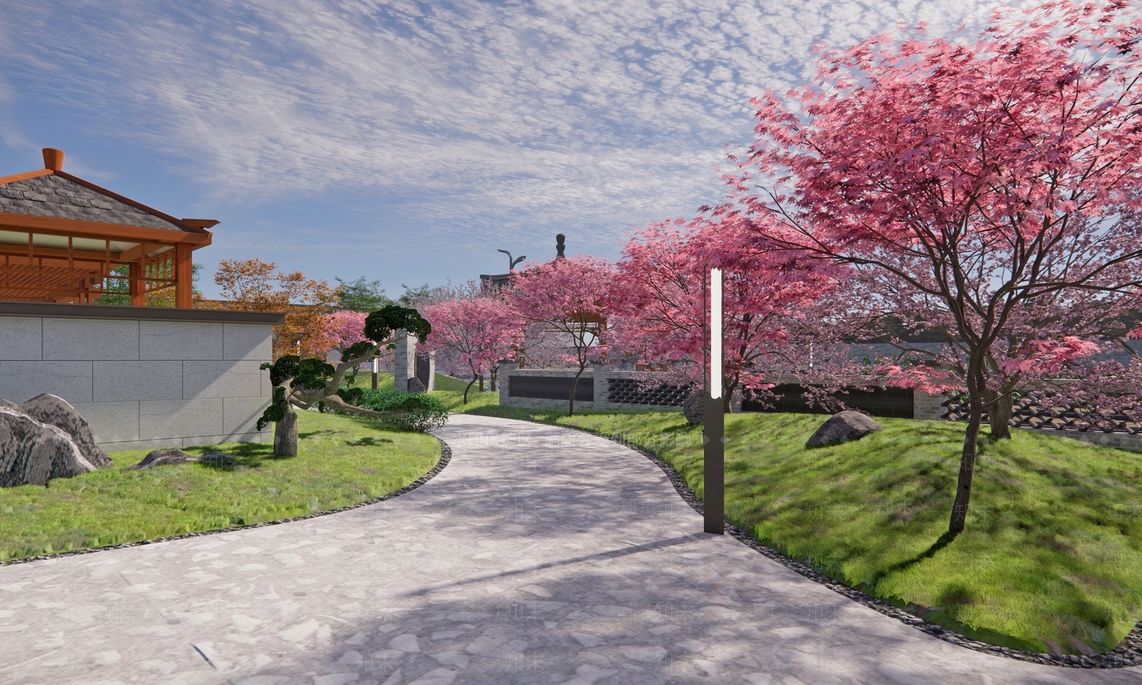 中式现代景观公园SU模型下载【ID:1178481749】
