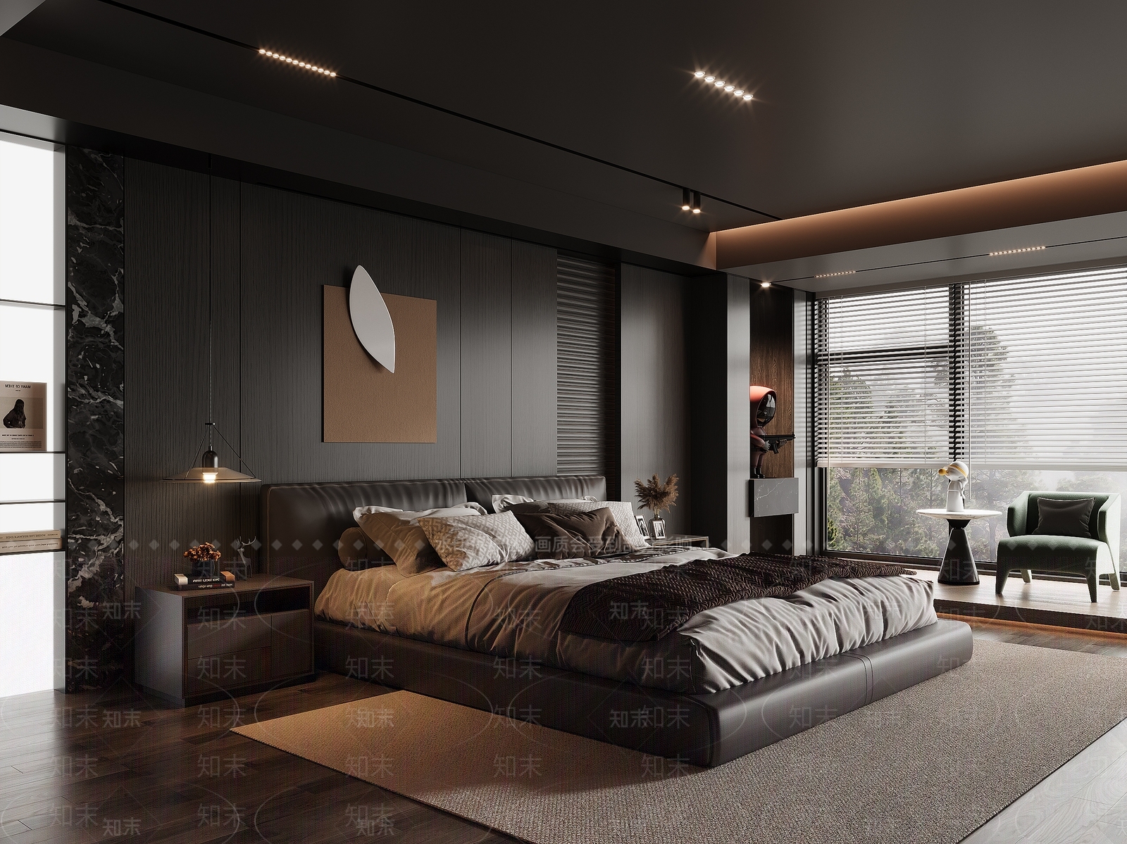 深色皮革双人床双人床3D模型下载【ID:1227432706】