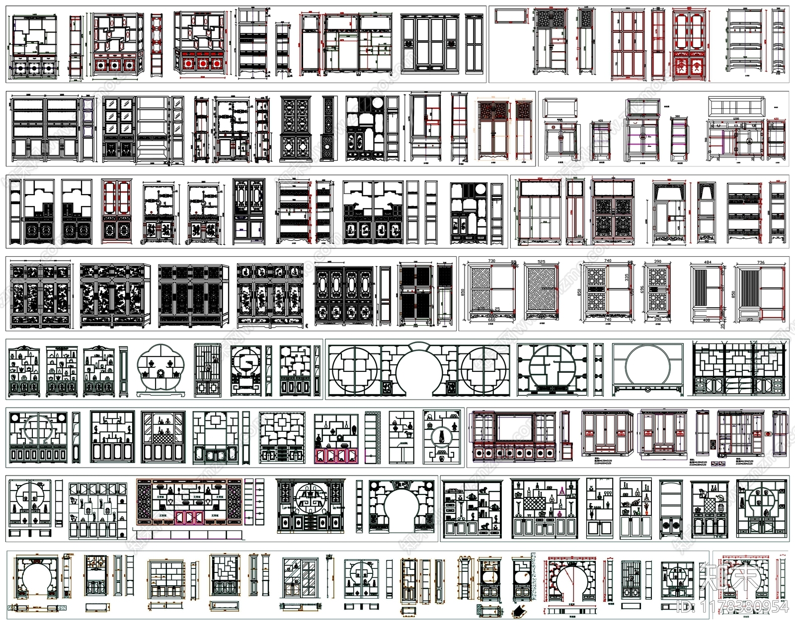 中式柜子施工图下载【ID:1178380954】