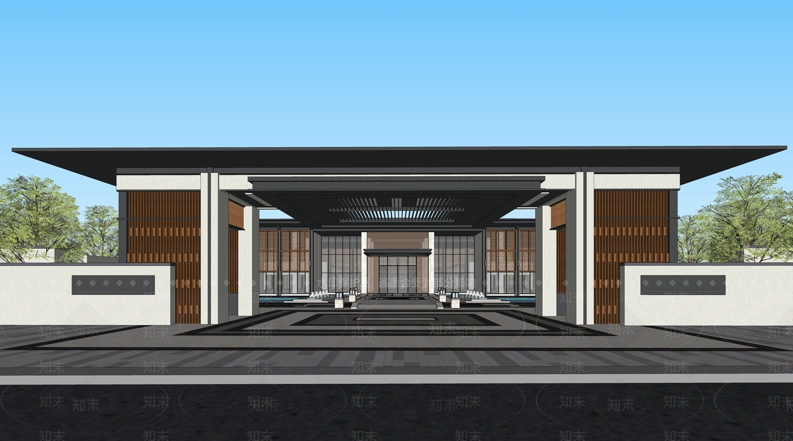 新中式入口大门SU模型下载【ID:1178387640】