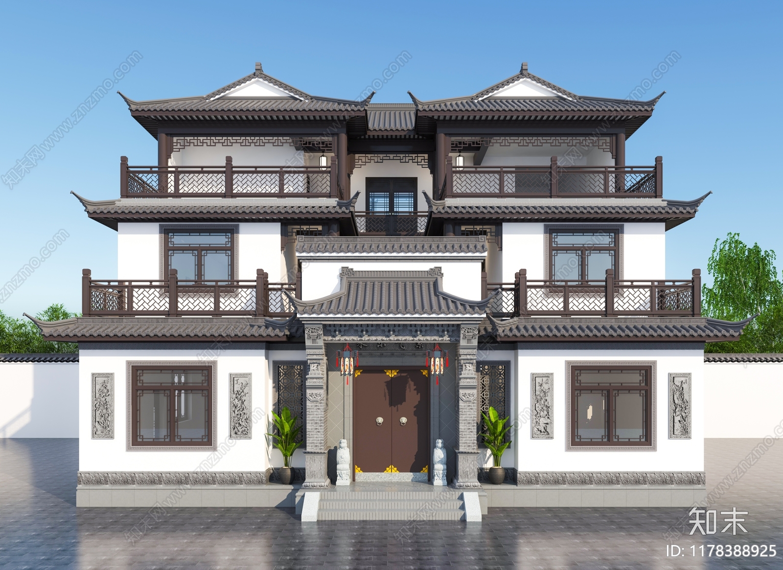 中式新中式四合院3D模型下载【ID:1178388925】