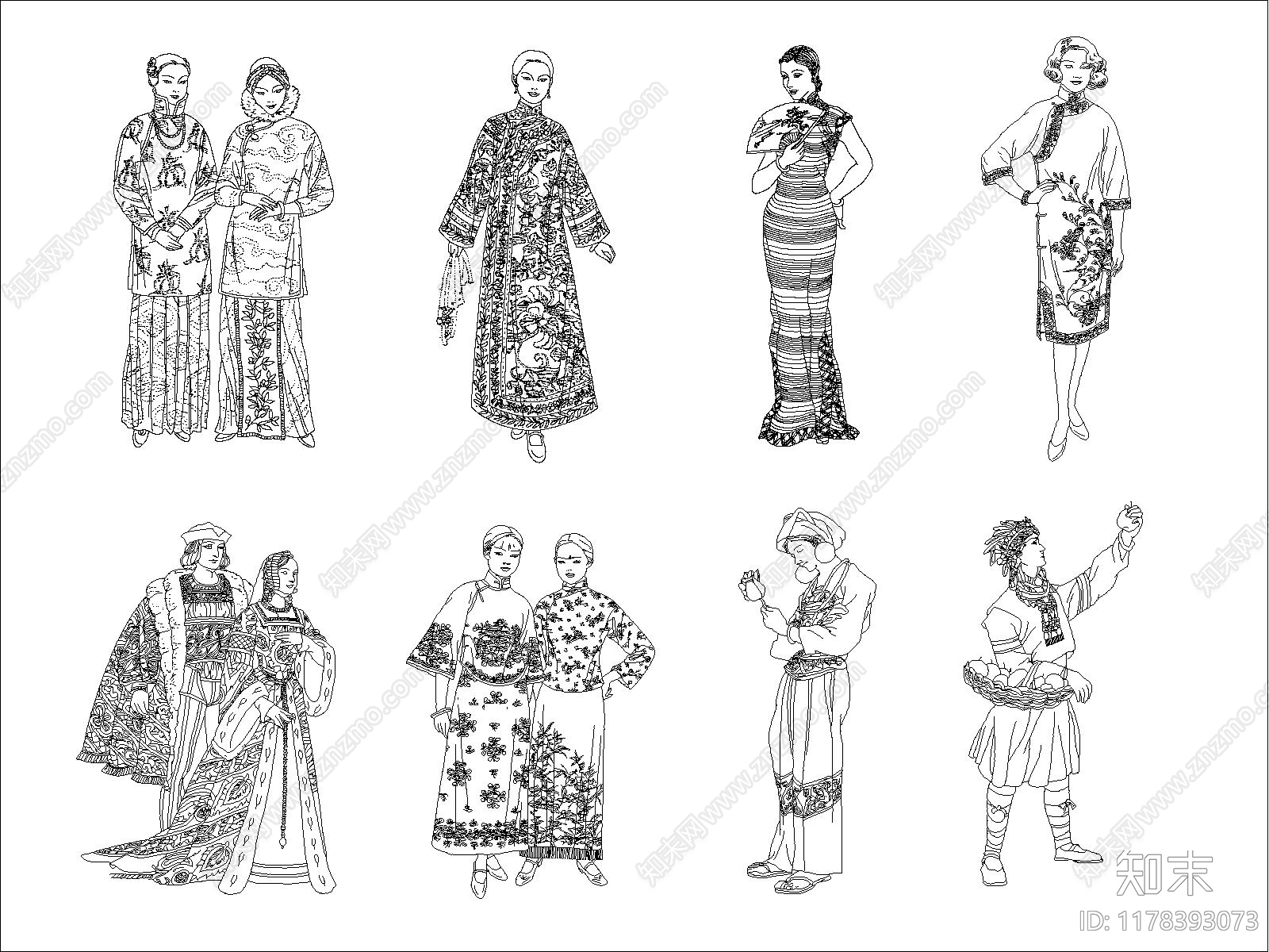 中式人物cad施工图下载【ID:1178393073】