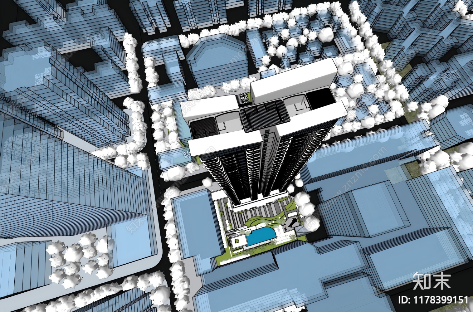现代高层住宅SU模型下载【ID:1178399151】