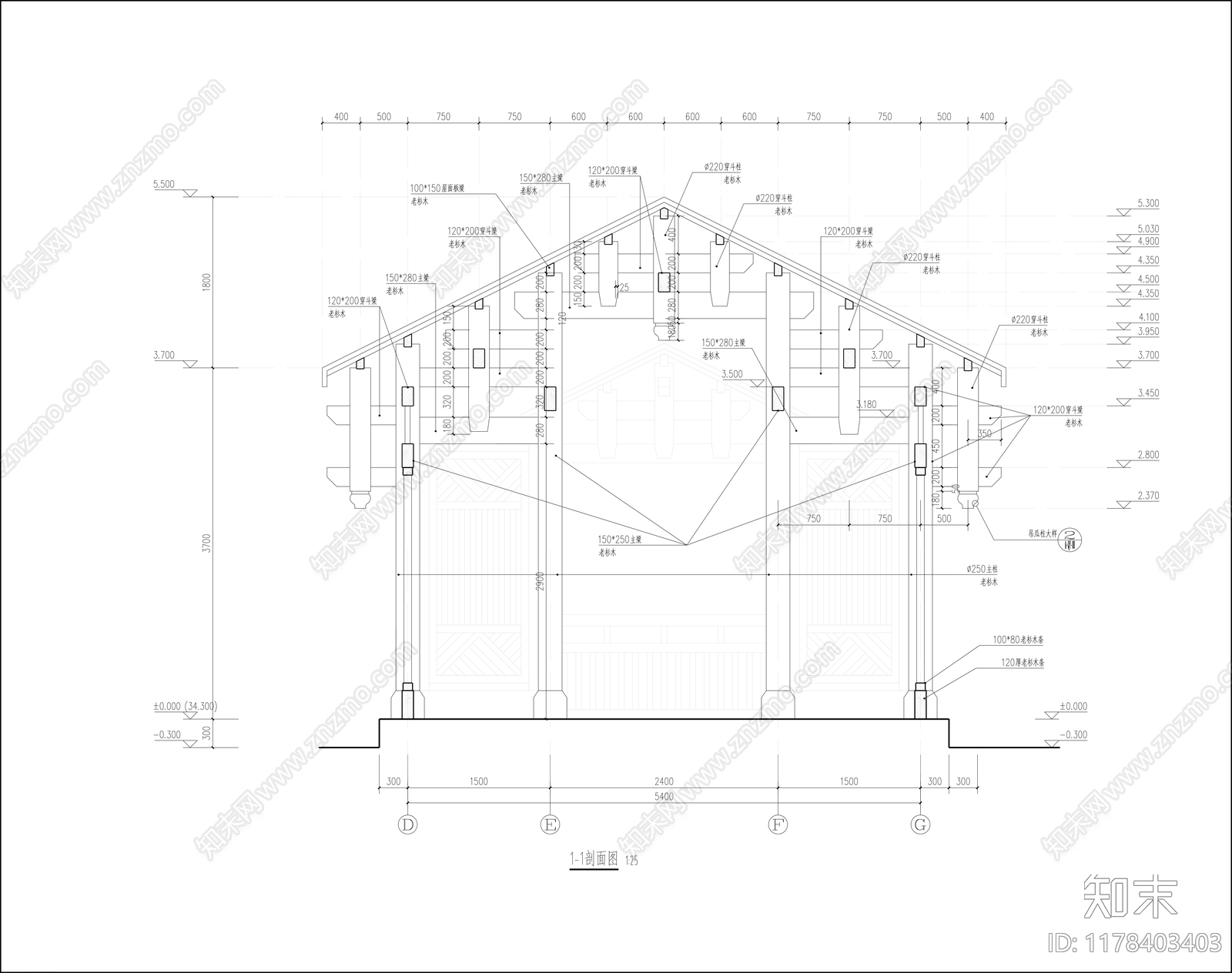新中式廊架cad施工图下载【ID:1178403403】