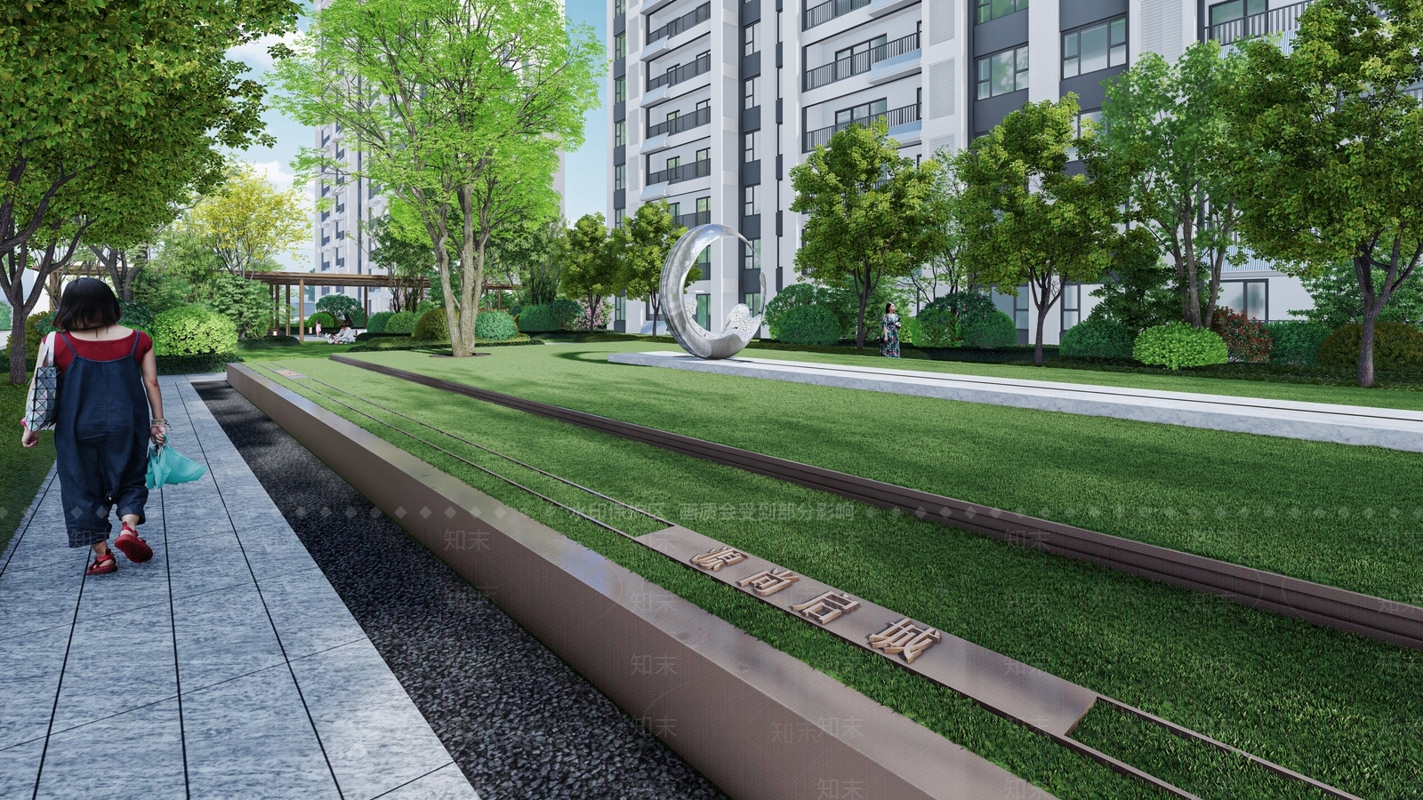 现代新中式小区景观SU模型下载【ID:1178429992】