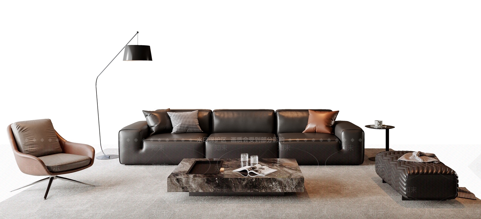 现代意式沙发组合SU模型下载【ID:1178443853】