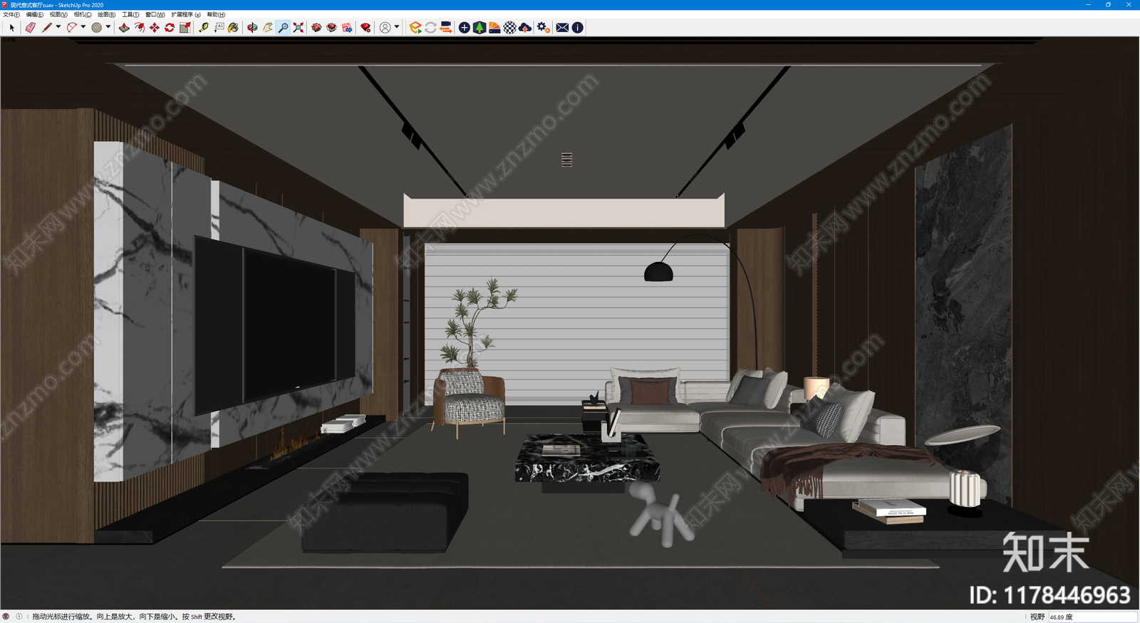 现代意式家居客厅SU模型下载【ID:1178446963】