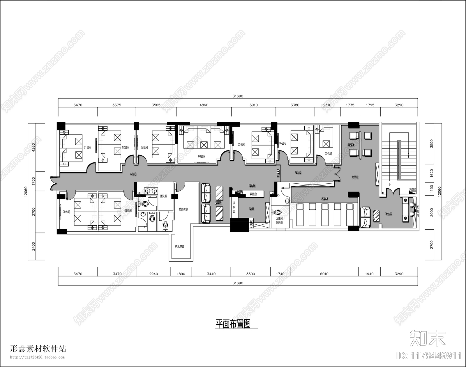 现代美容院cad施工图下载【ID:1178449911】