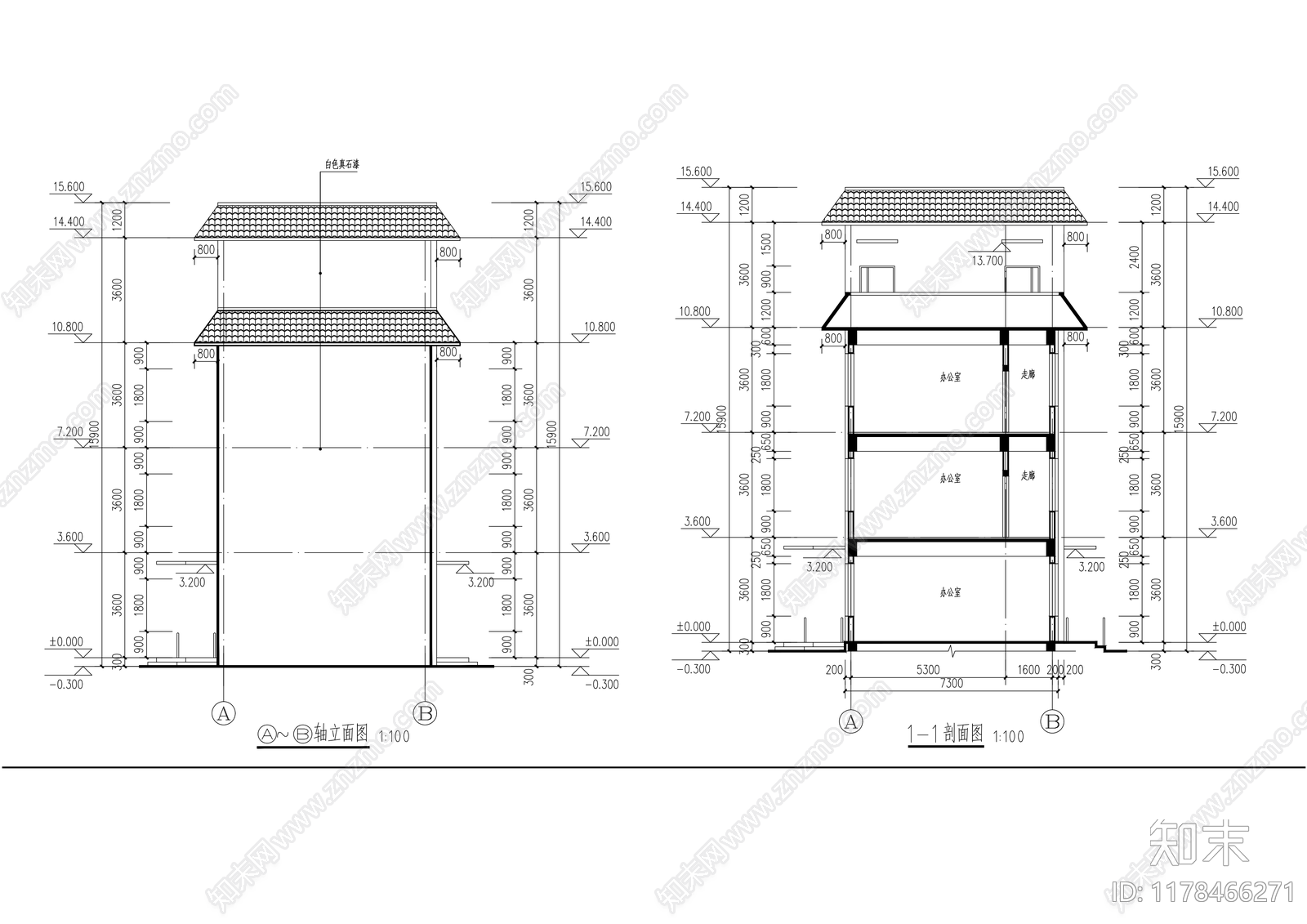 中式办公楼建筑cad施工图下载【ID:1178466271】