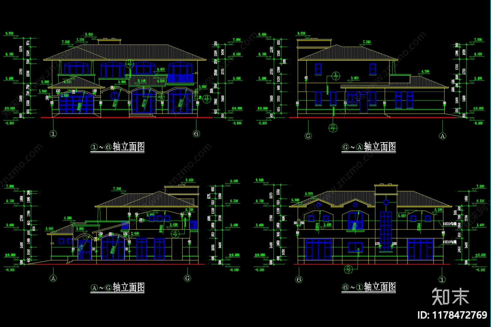 现代别墅建筑cad施工图下载【ID:1178472769】