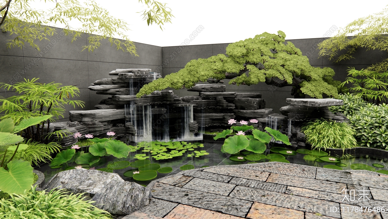 中式假山水景3D模型下载【ID:1178476486】