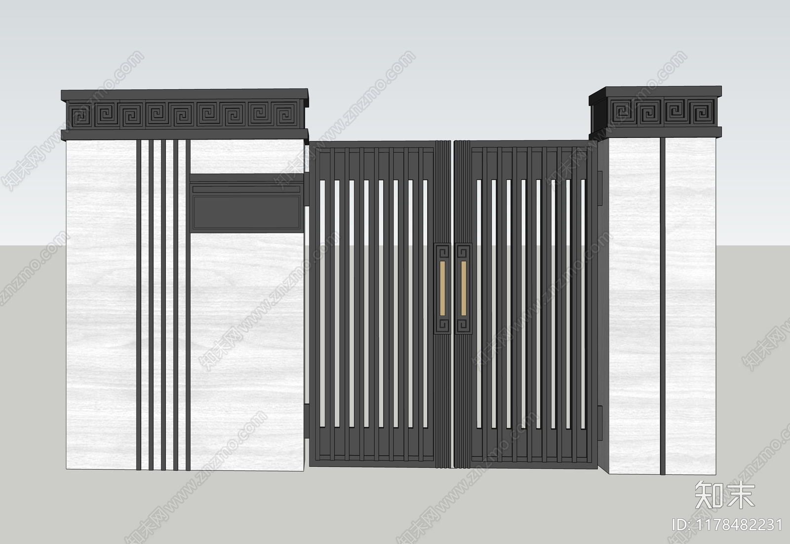 现代新中式入口大门SU模型下载【ID:1178482231】