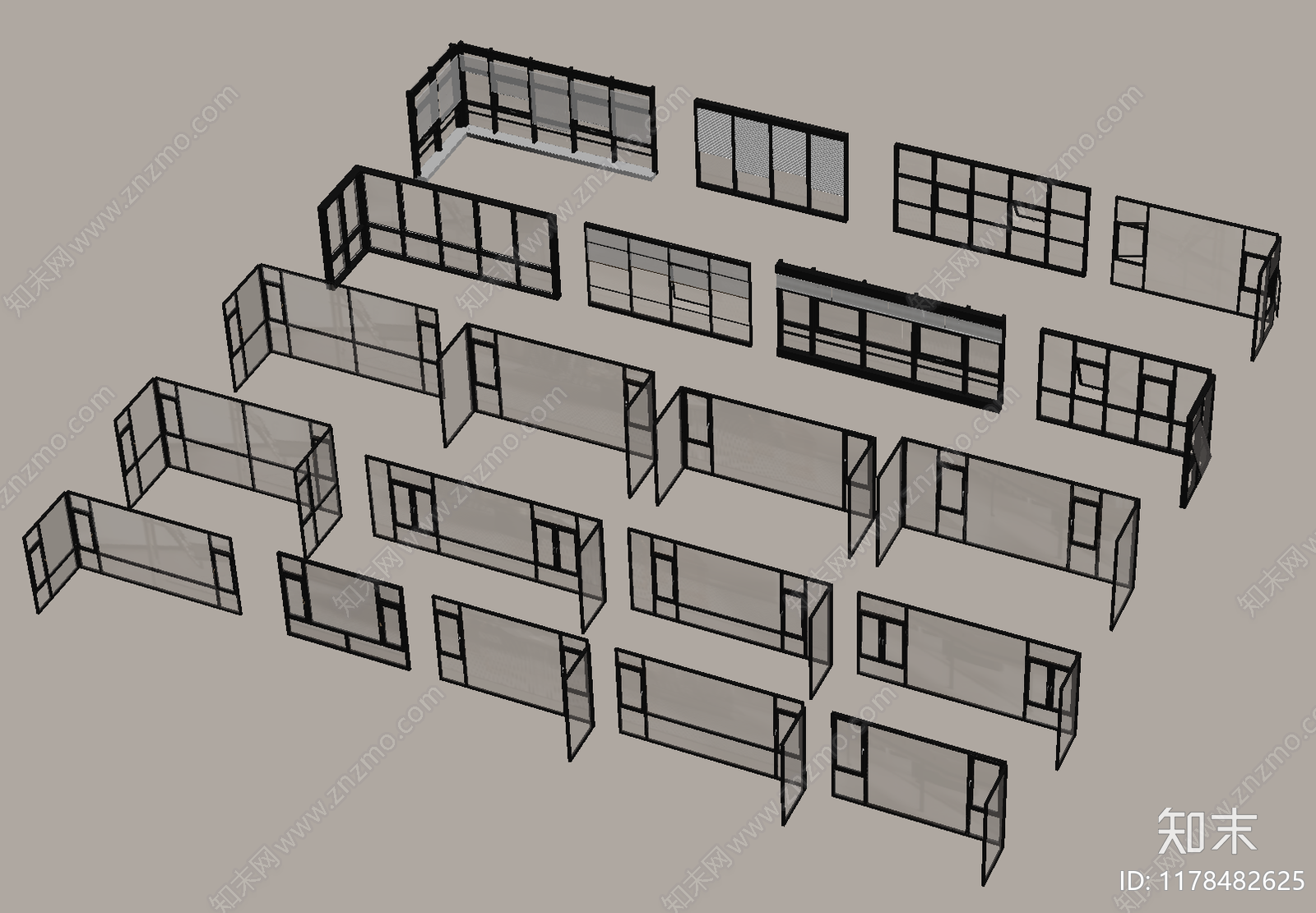 现代落地窗SU模型下载【ID:1178482625】