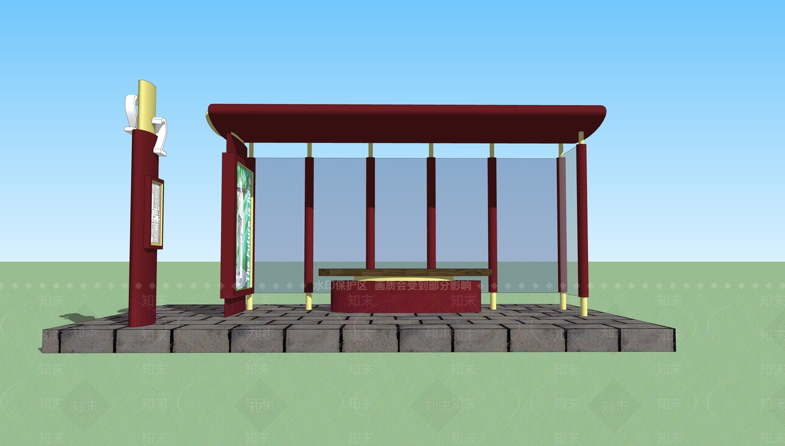 现代公交站台SU模型下载【ID:1178490814】