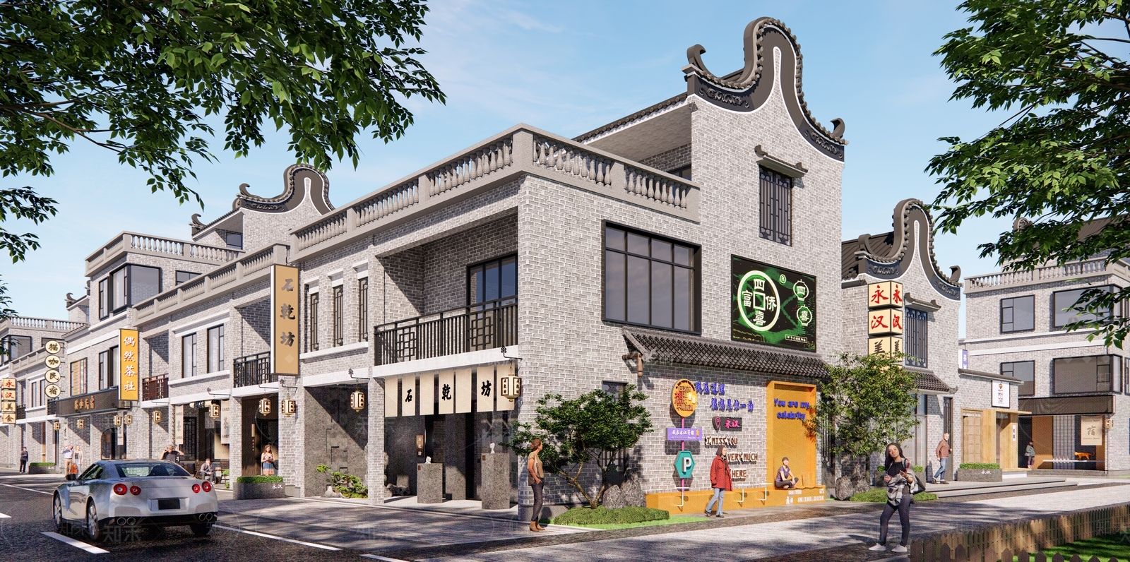 新中式民宿建筑SU模型下载【ID:1178504177】