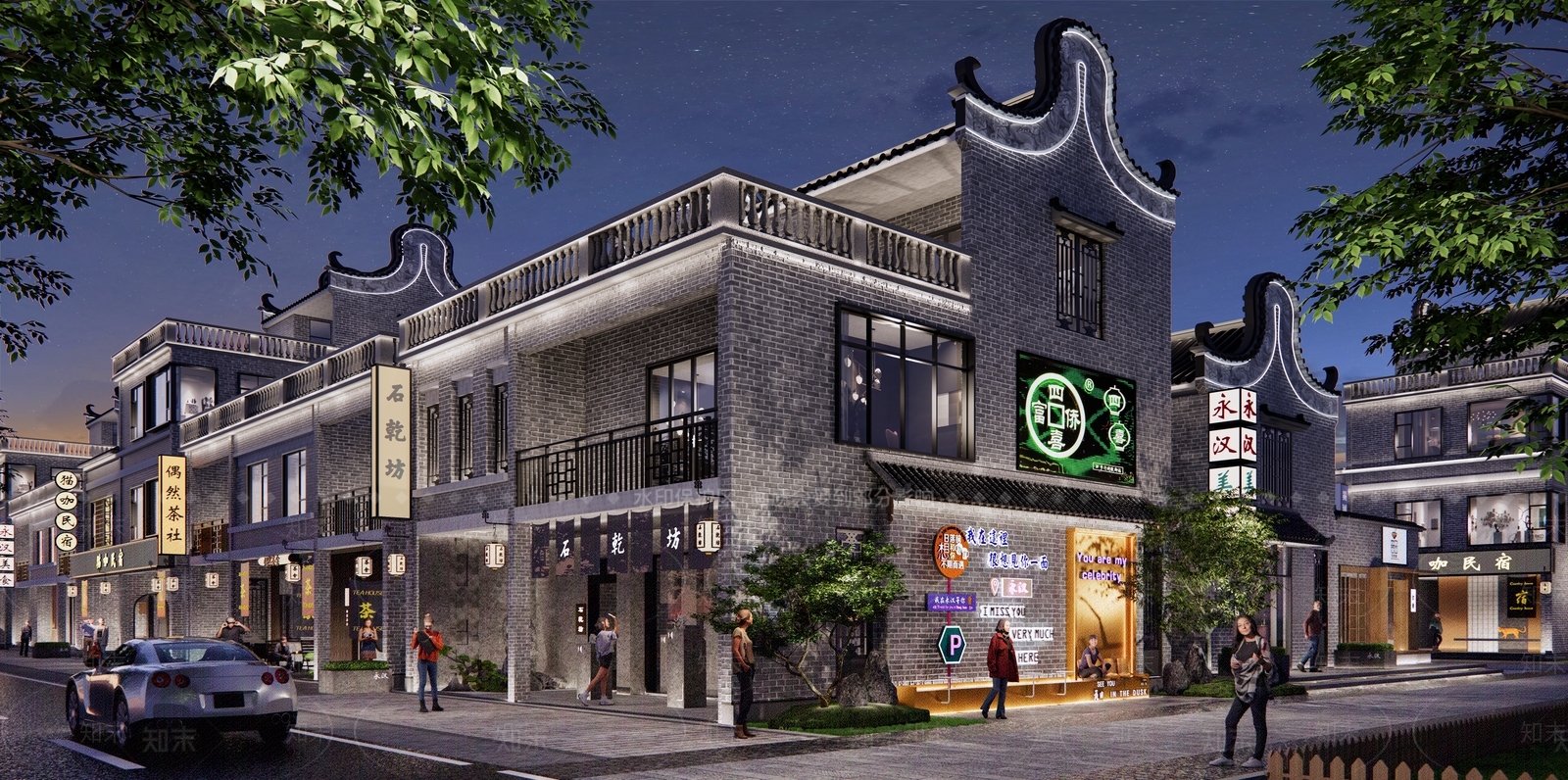 新中式民宿建筑SU模型下载【ID:1178504177】